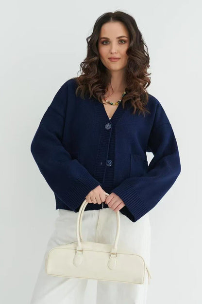 V Neck Pocket Knit Cardigan