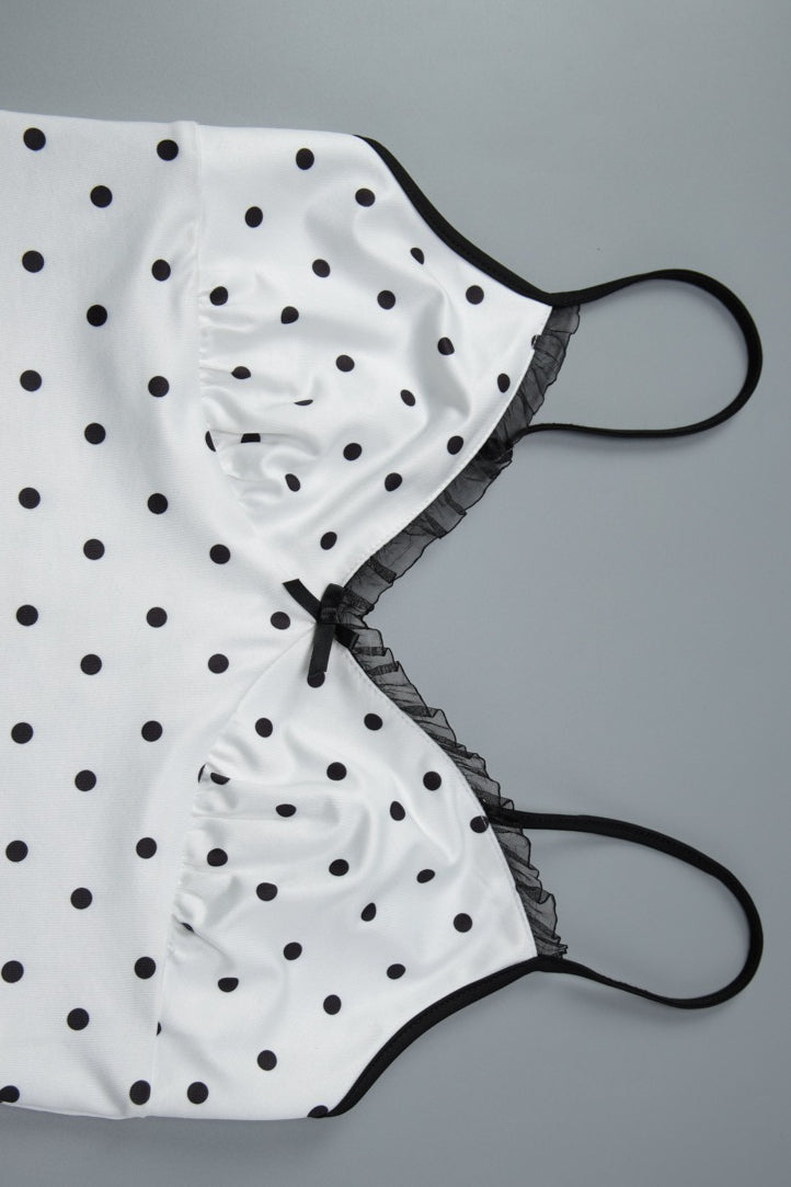Silk Polka Dot Halter Top High Slit Pencil Skirt Set