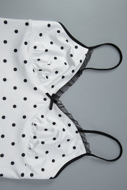 Silk Polka Dot Halter Top High Slit Pencil Skirt Set