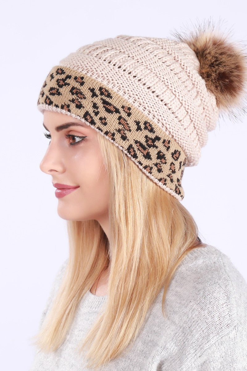 Leopard Print Slouchy Knit Beanie Hat