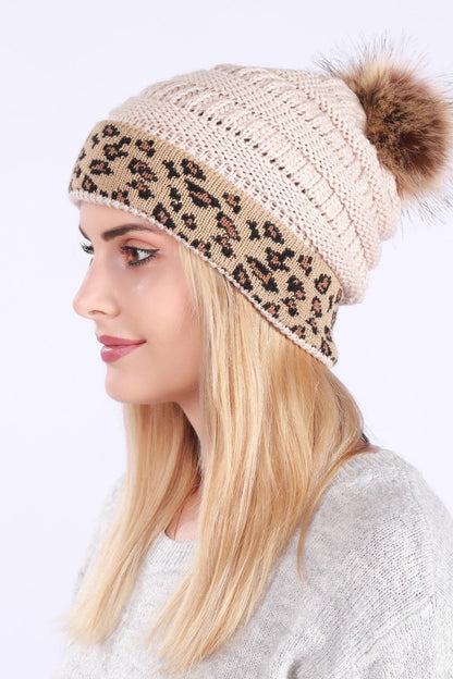 Leopard Print Slouchy Knit Beanie Hat