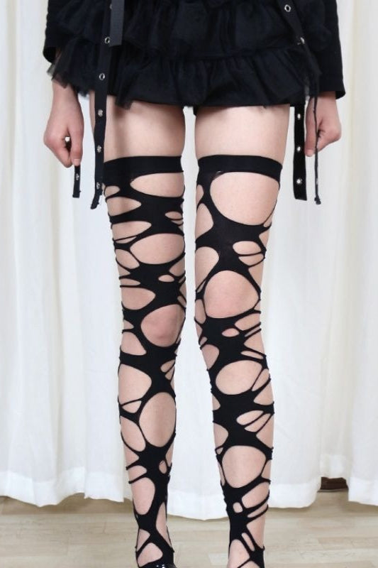 Y2K Gothic Distressed Cutout Thigh-High Stockings