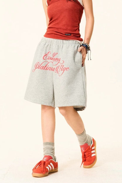 Letter Print Loose Fit Casual Shorts