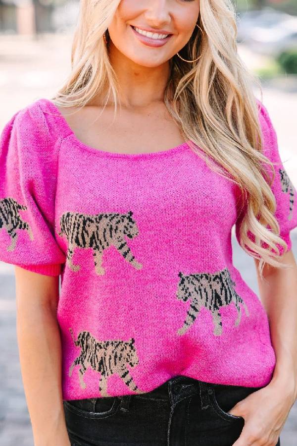 Pullover mit Tiger-Print rosa fuchsia