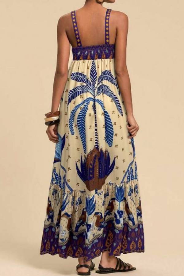 Tropical Print Square-Neck Cami Maxi Dress