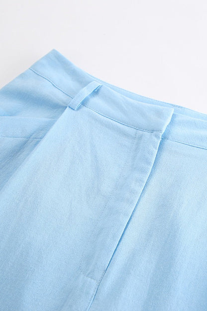 Relaxed Linen Blend Blouse Wide Leg Two Piece Pants Set