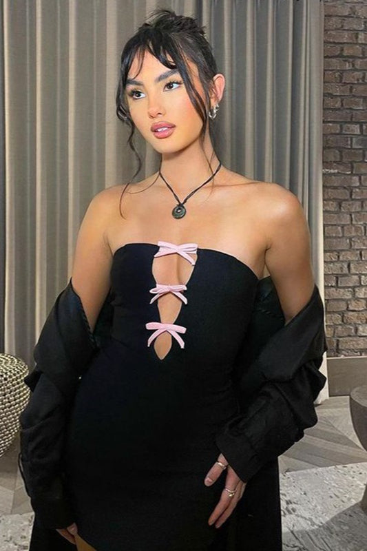 Bow Cut Out Strapless Bodycon Graduation Party Dress
