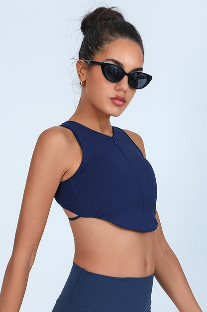 Sports Style Zip Front Crop Top