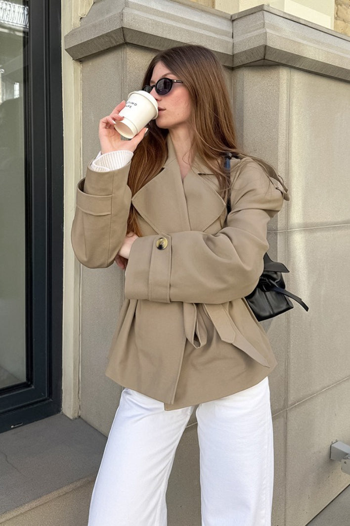 Belted Relaxed Fit Long Sleeve Coat
