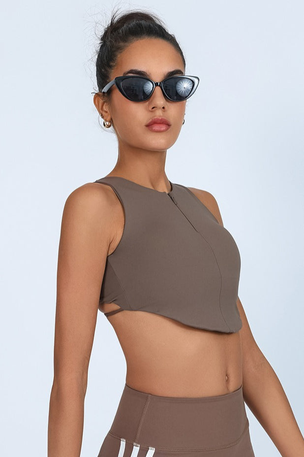 Sports Style Zip Front Crop Top