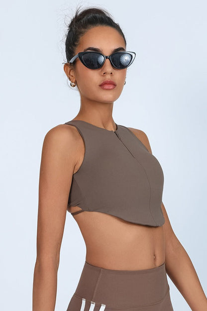 Sports Style Zip Front Crop Top
