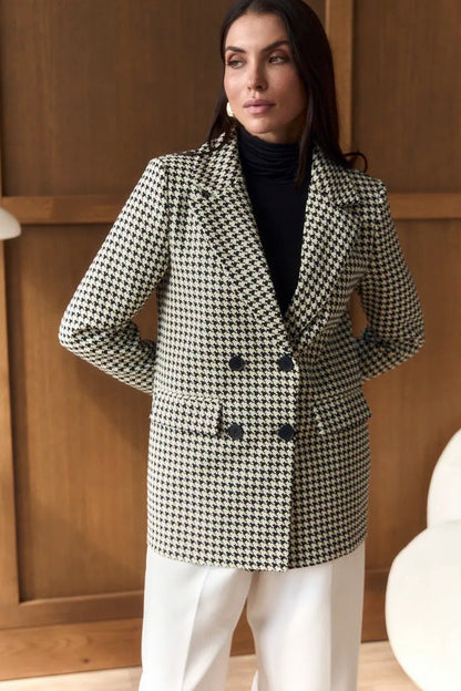 Casual Tweed Houndstooth Blazer