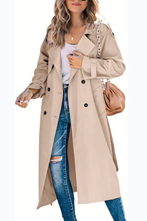 Double‑Breasted Lapel Long Trench Coat