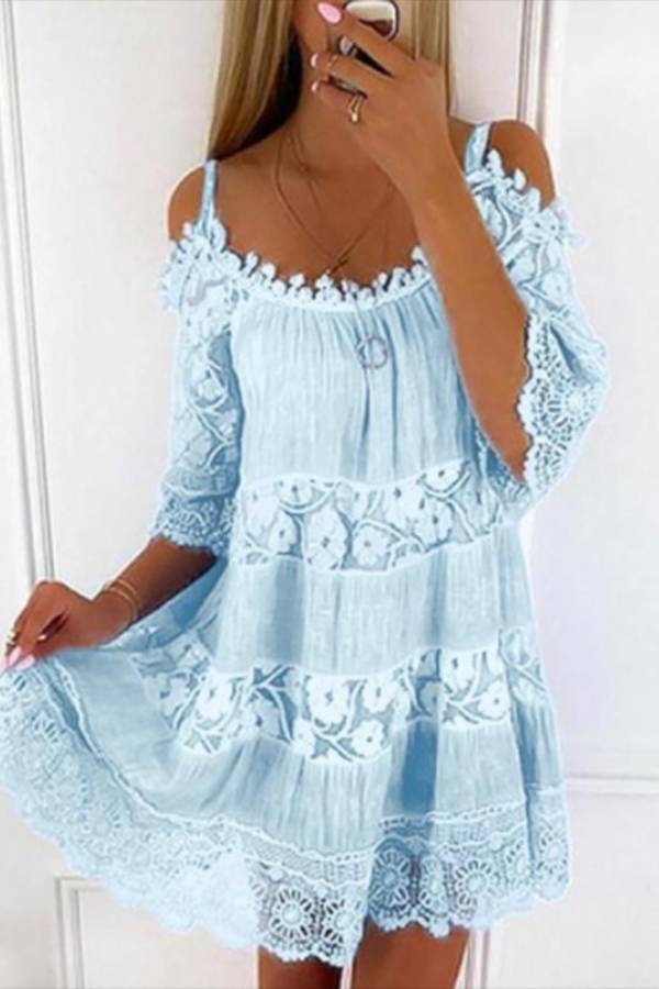 Multi-Color Off-the-Shoulder Lace Splicing Dress