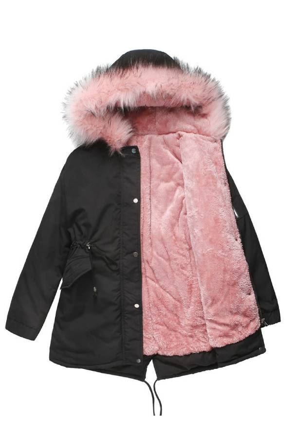 Hooded winter warm fleece coat with cotton padded jacket