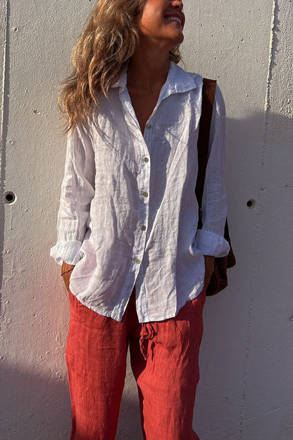 Problem Solved Linen Blend Button Up Casual Blouse
