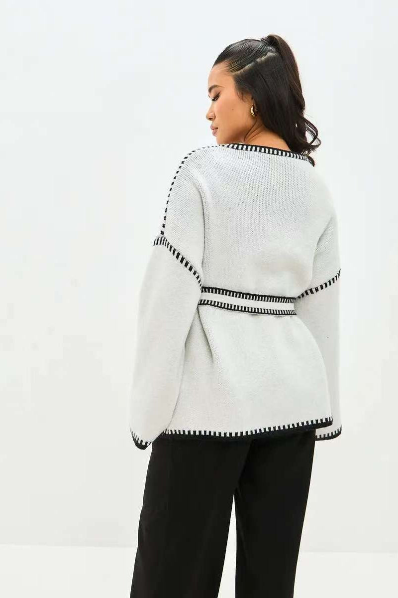 Tie Front Color Block Cardigan