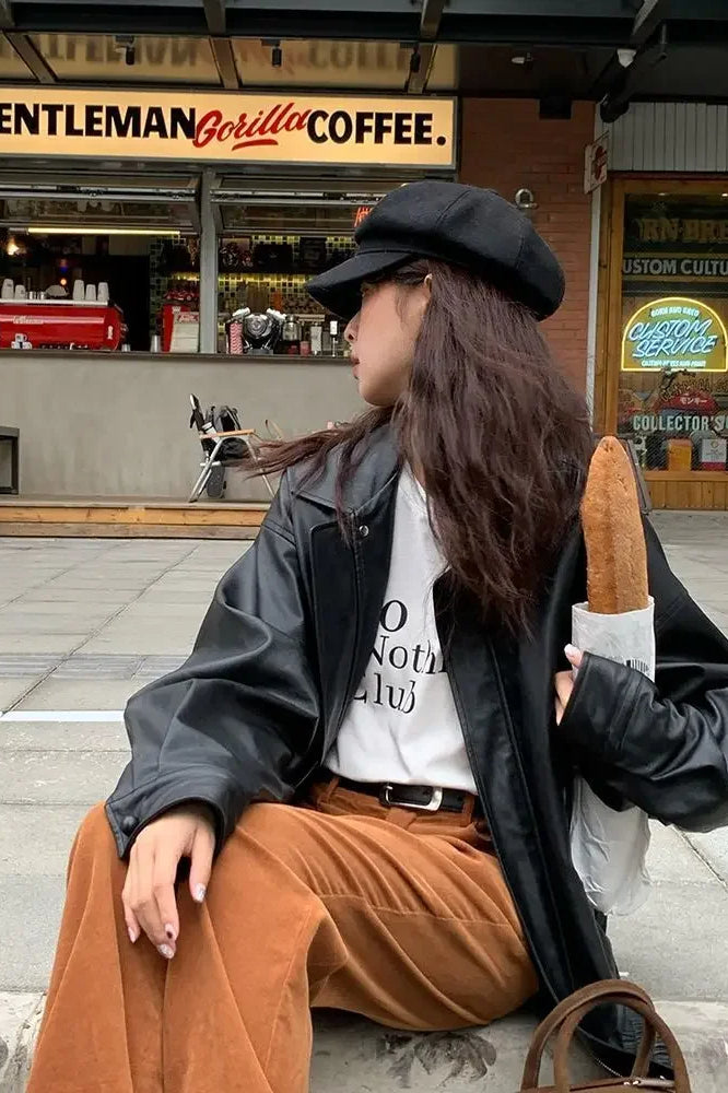 PU Leather Oversized Biker Jacket