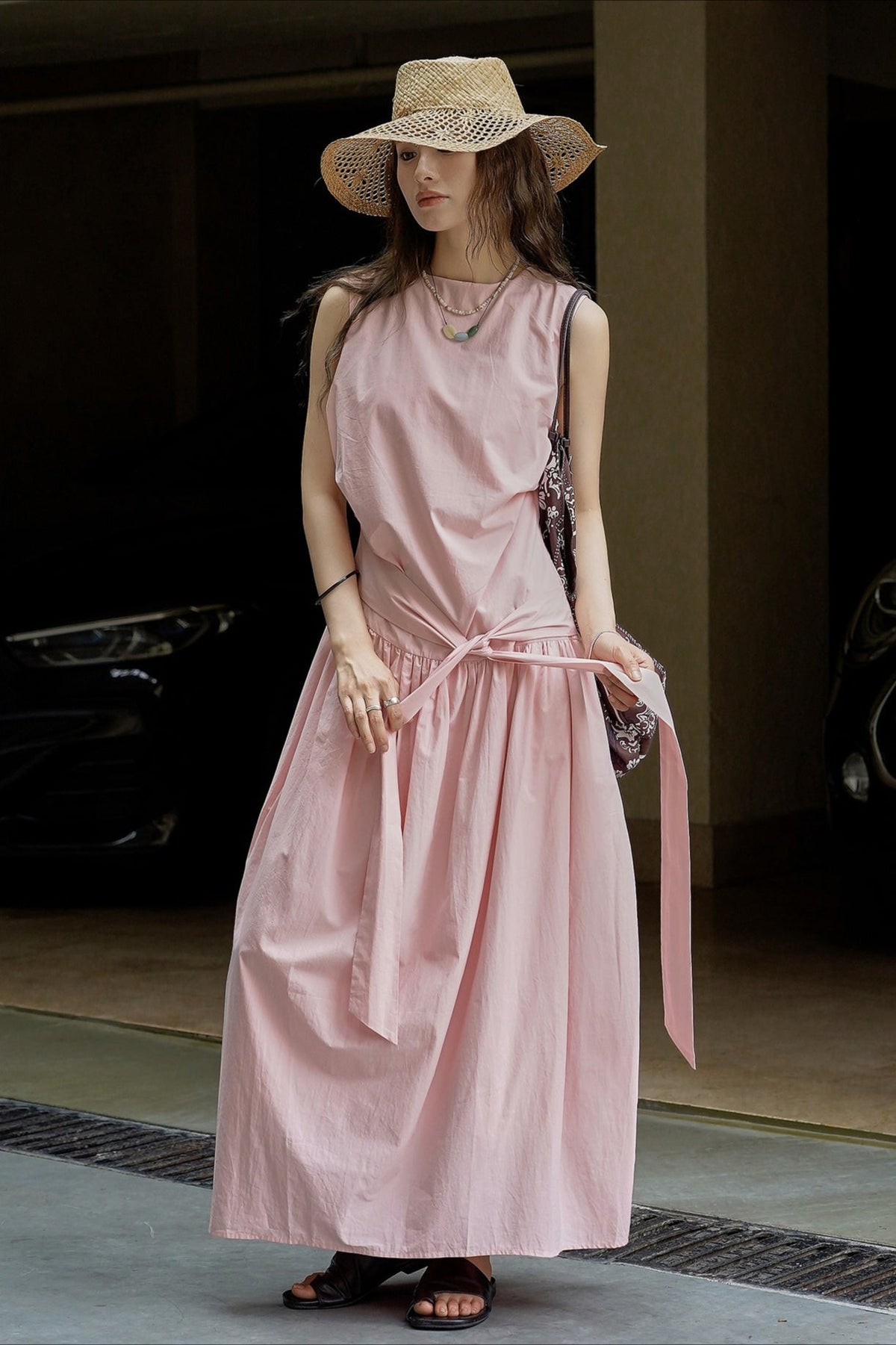 Pleated Tie Strap Lightweight Boho Dress