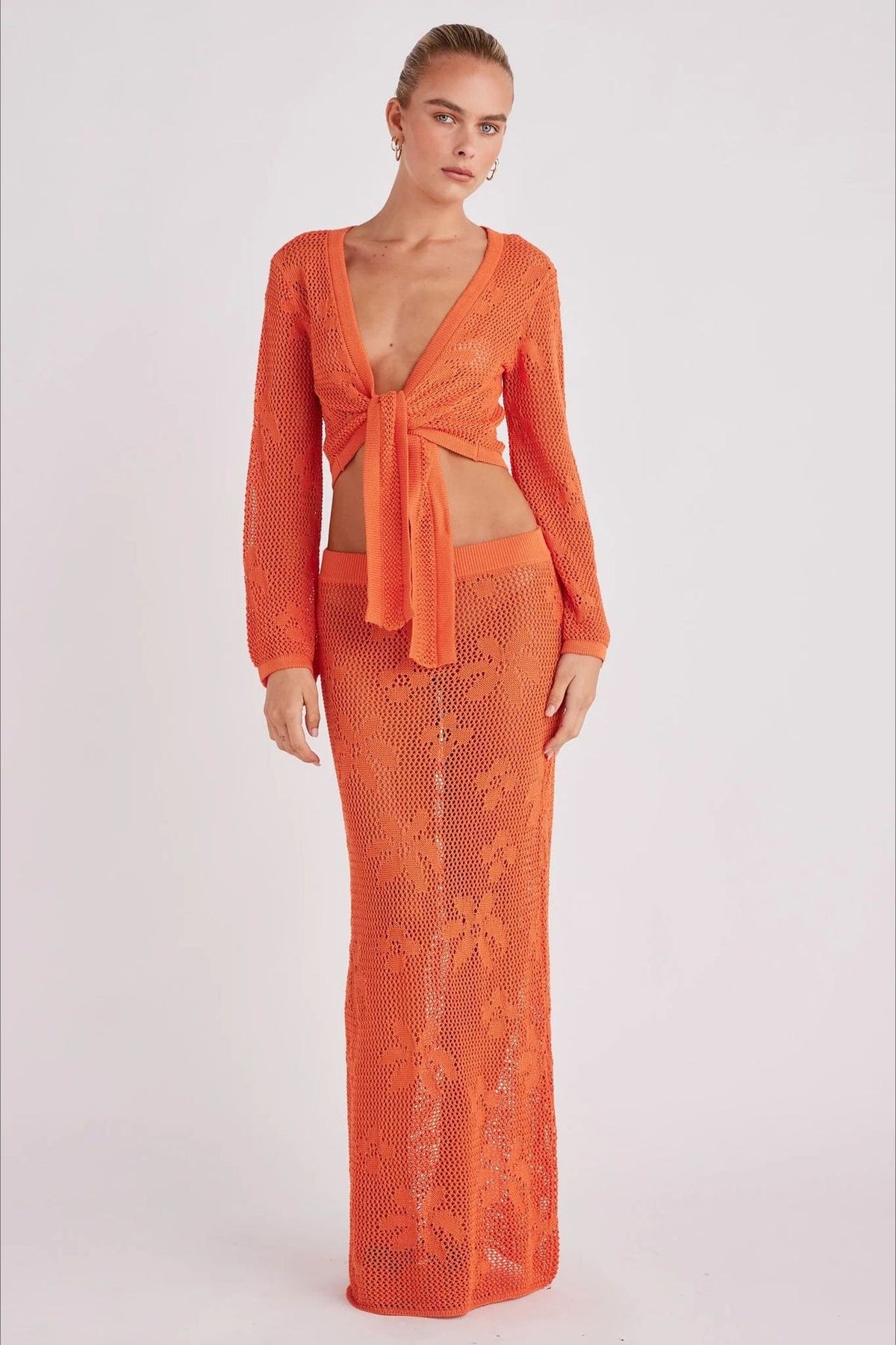 Crochet Knit Reversible Crop Top Skirt Set