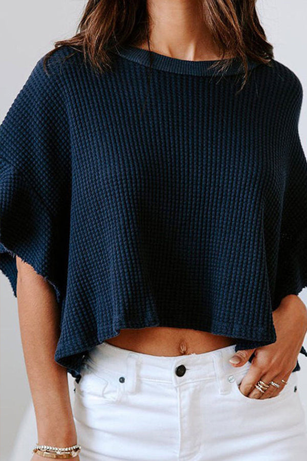 Ruffle Half Sleeve Solid Knitting Cropped Pullovers