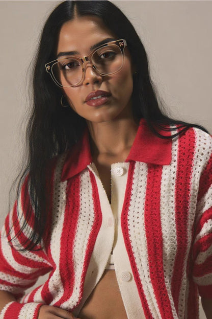 Color Block Striped Polo Sweater