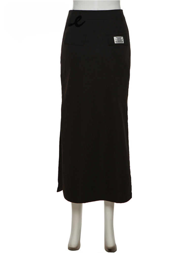 Simple Black Split Slim Light Cool Feminine Charm Skirt