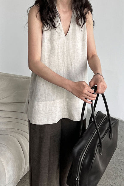 Halter V Neck Linen Casual Tank Top