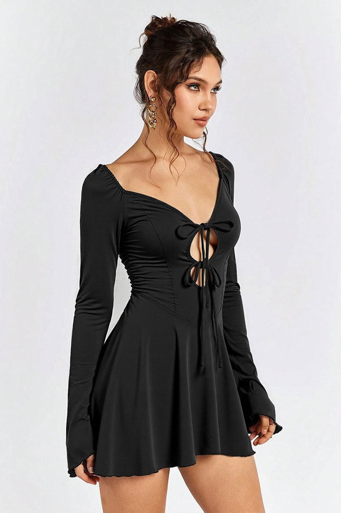 Ruffle Trim Corset Lace Up Cut Out Mini Dress