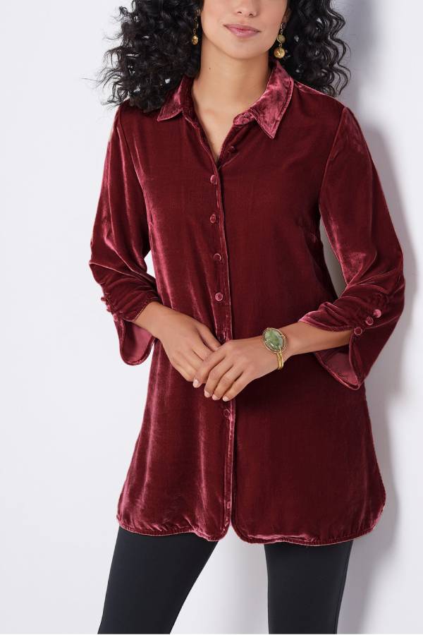 Women's Velvet Button Lapel Shirt