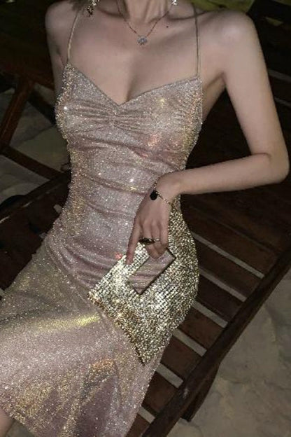 Holographic Sequins Halter Neck Sequin Dress
