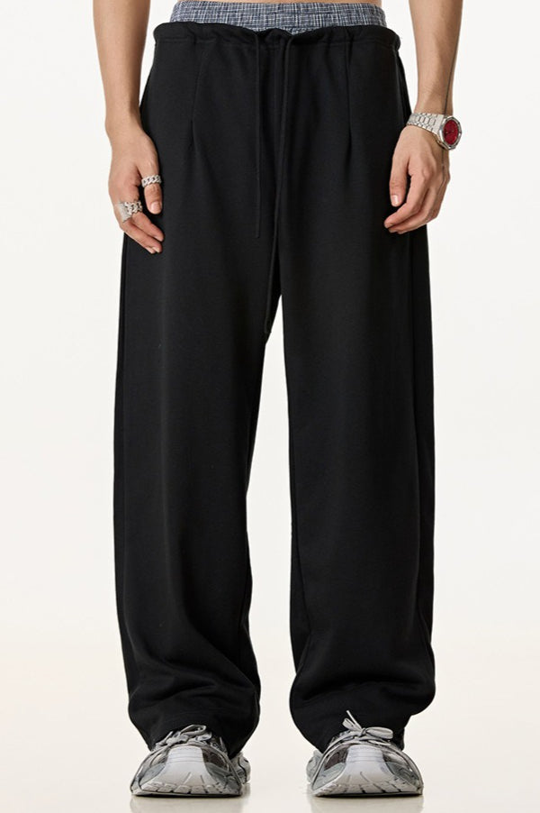 Patchwork Double Waist Wide Leg Athletic Pants