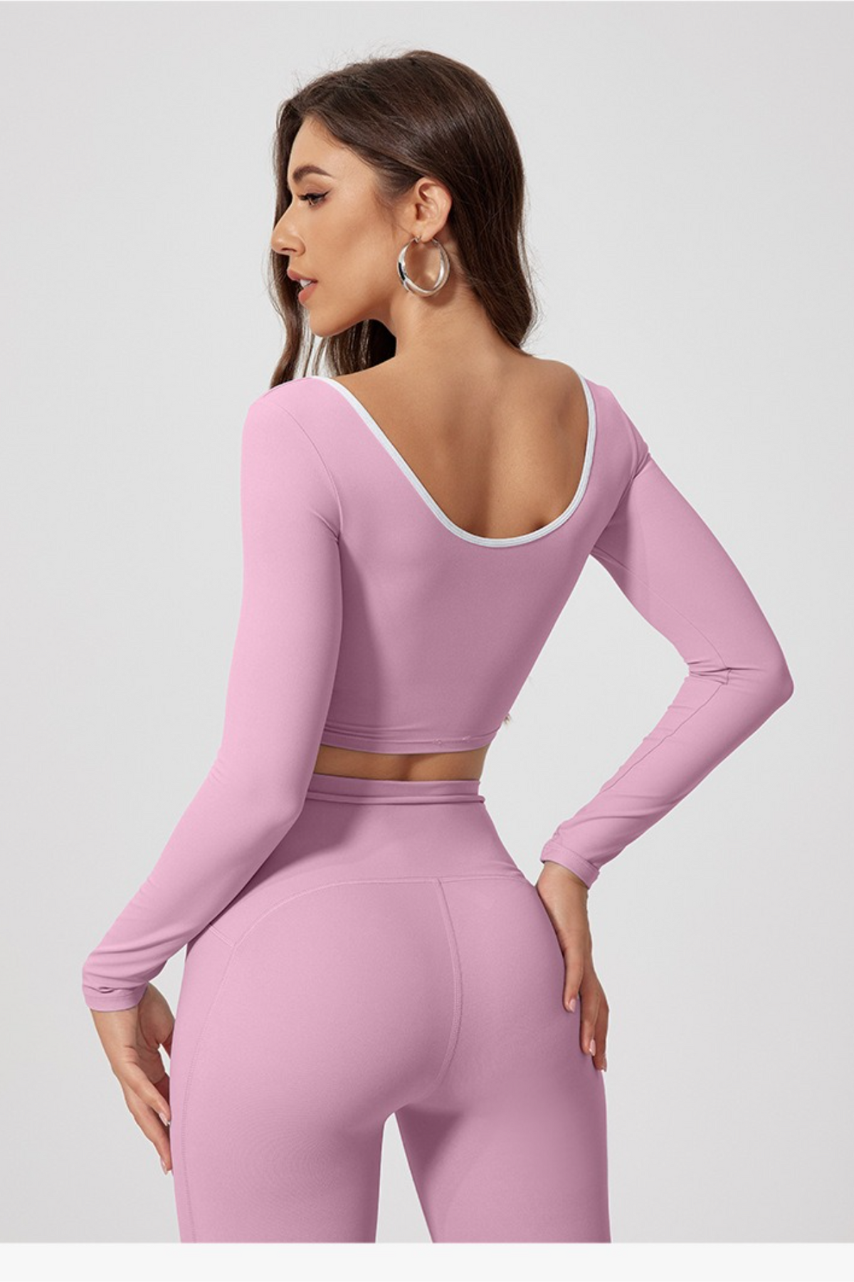 Crew Neck Color Block Quick Dry Long Sleeve Crop Top