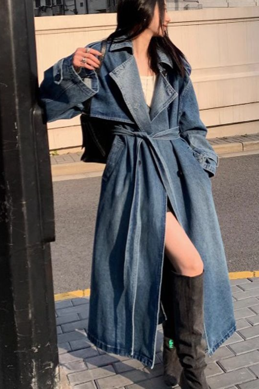 Washed Denim Relaxed Retro Long Overcoat