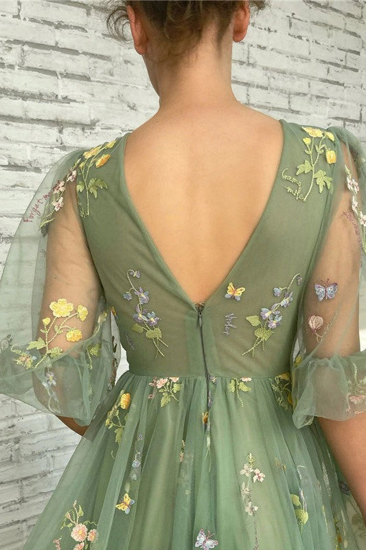Floral Applique Ball Gown Prom Dress