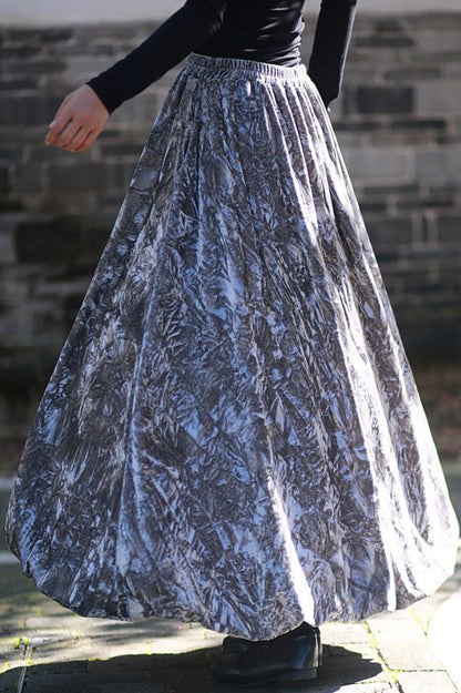 Vintage Velvet Tie Dye Swing Midi Skirt