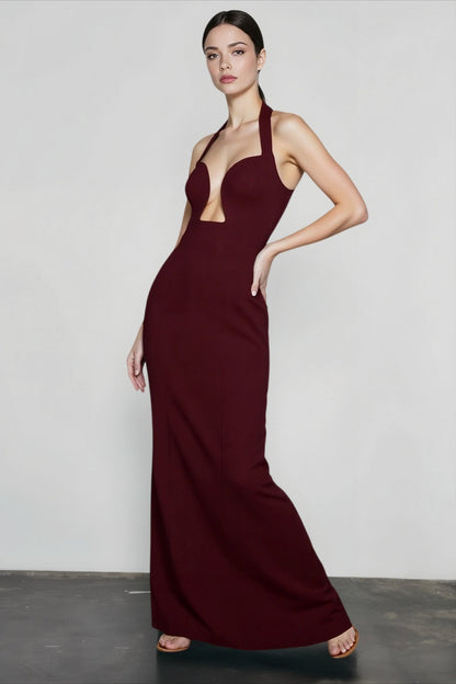 Halter Low Cut Cutout Maxi Party Dress