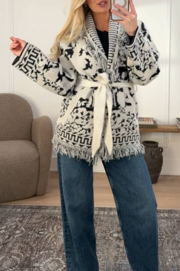NVLT Knit Fringe Cardigan Sweater