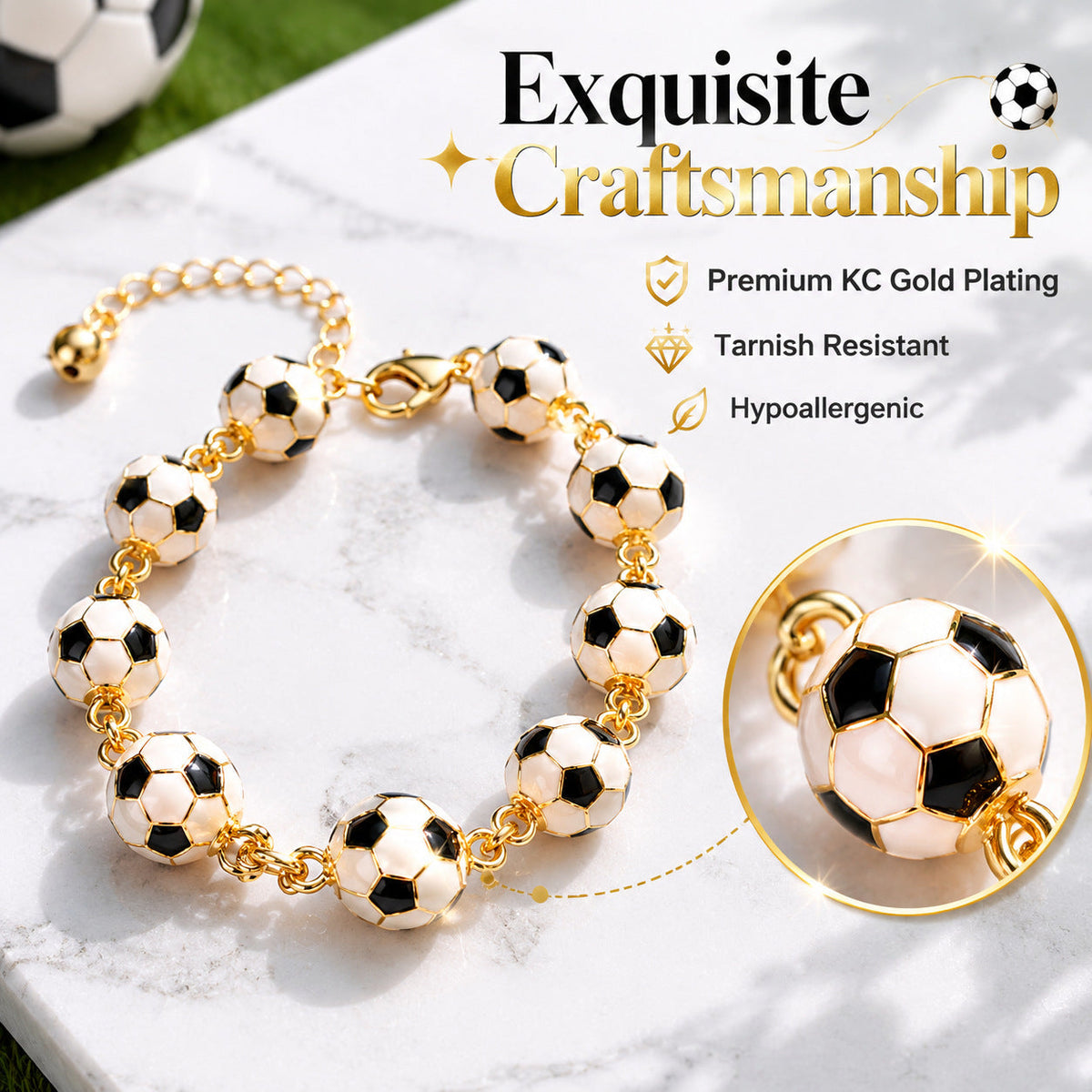 3D Enamel Soccer KC Gold Plated Adjustable Bracelet