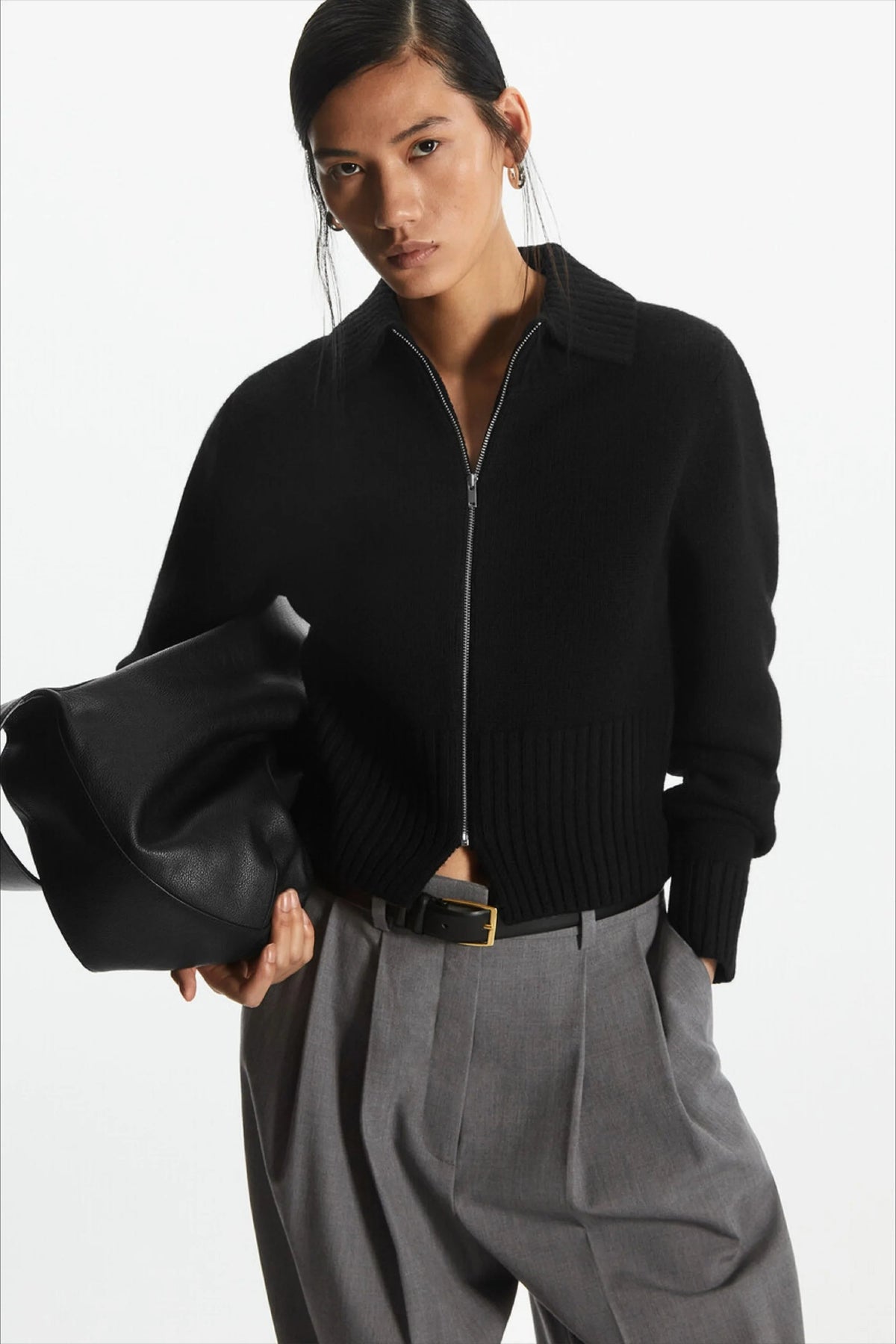 Wool Blend Short Open-Neck Cardigan