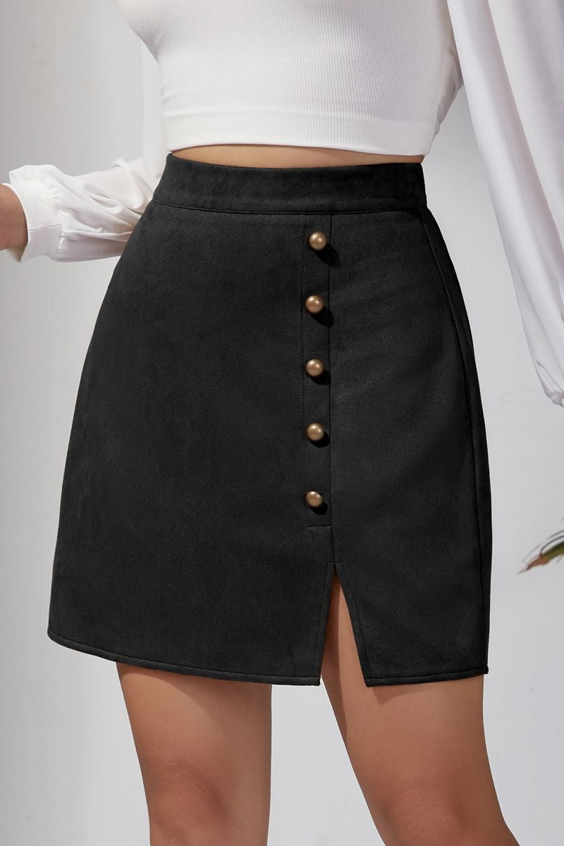 Solid Suede Bodycon Mini Skirt