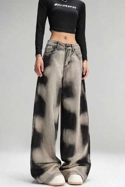 Vintage Grey Tie Dye Wide Leg Jeans