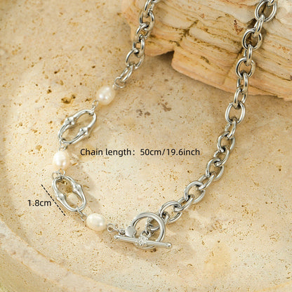 Mixed Metal Pearl Inlaid Collar Necklace