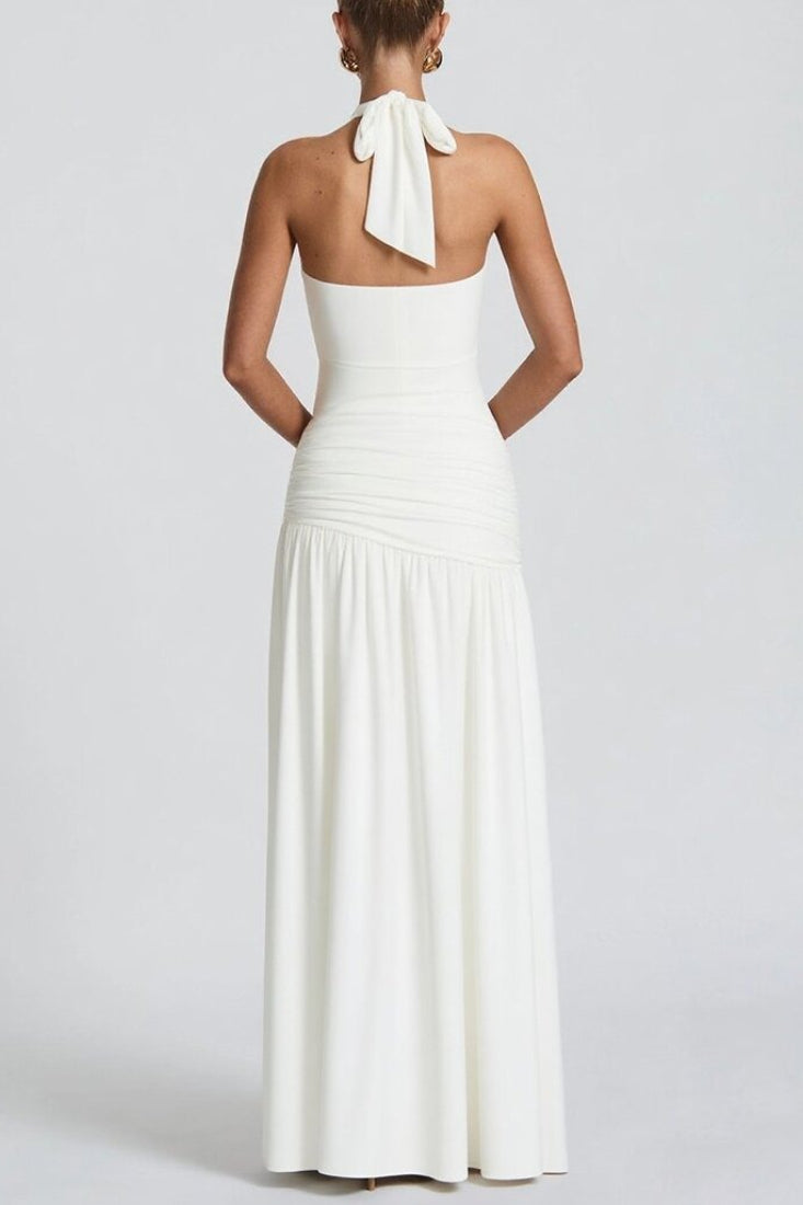 Solid Halter Backless Slit Bodycon Boho Dress