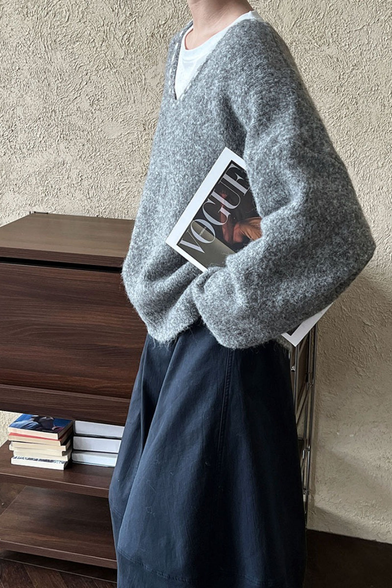 Oversized V-Neck Knit Sweater