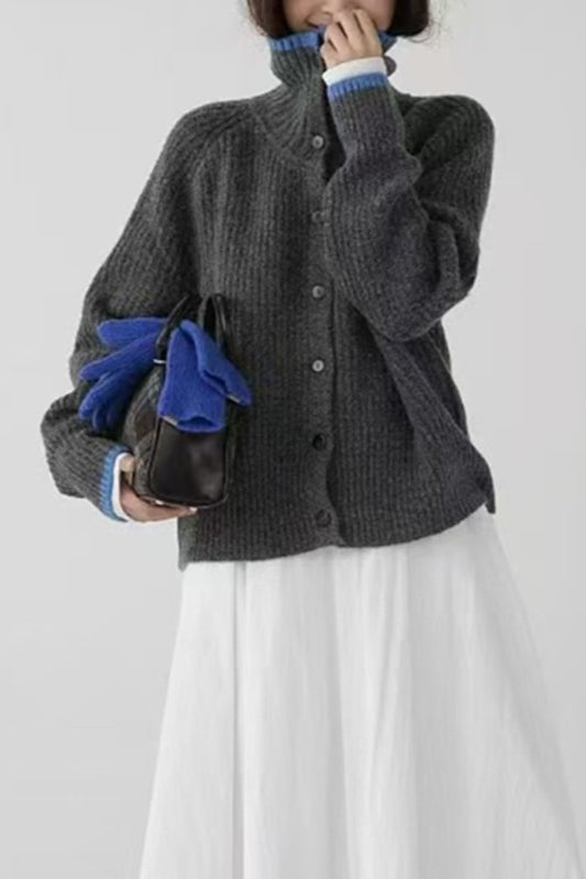 High Neck Shawl Collar Relaxed Sweater
