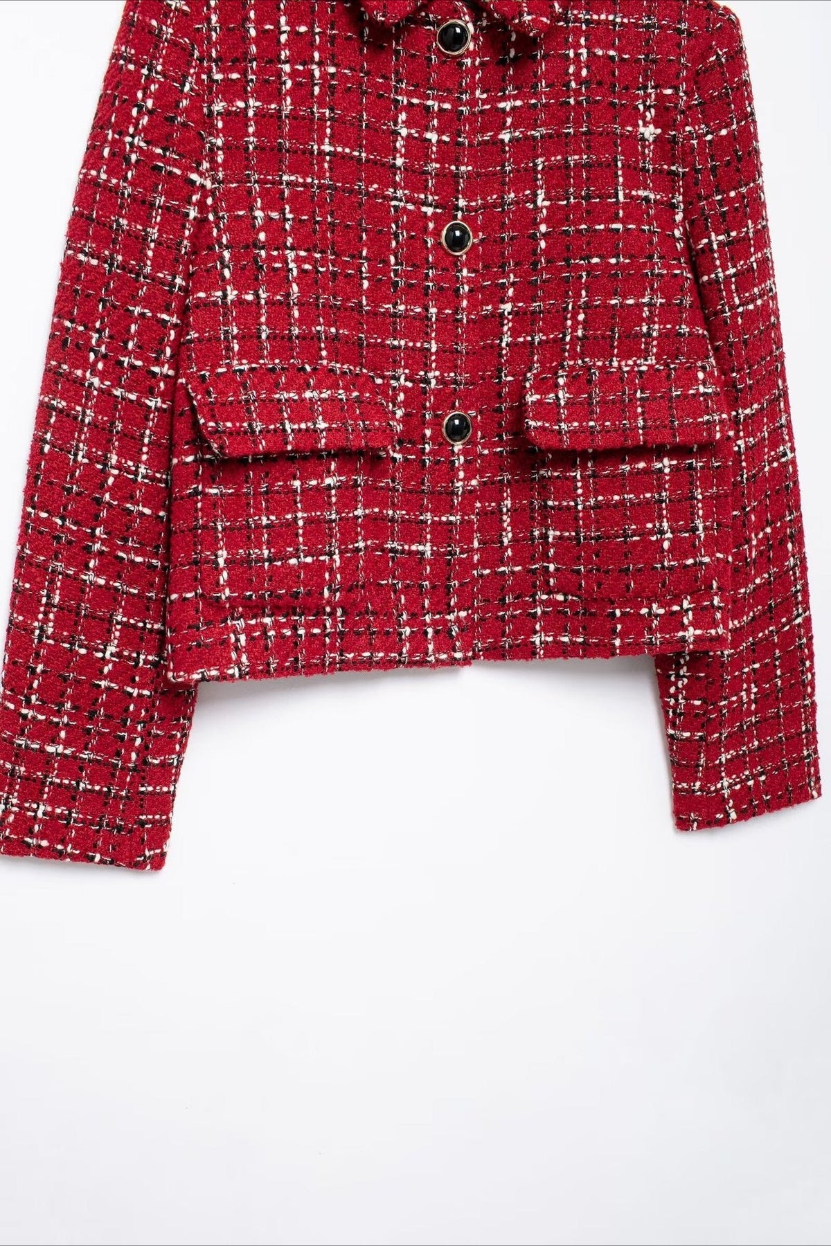 Padded Shoulder Tweed Two Piece Blazer Skirt Set