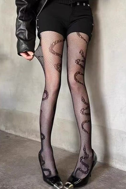 Sheer Snake Pattern Cutout Tights