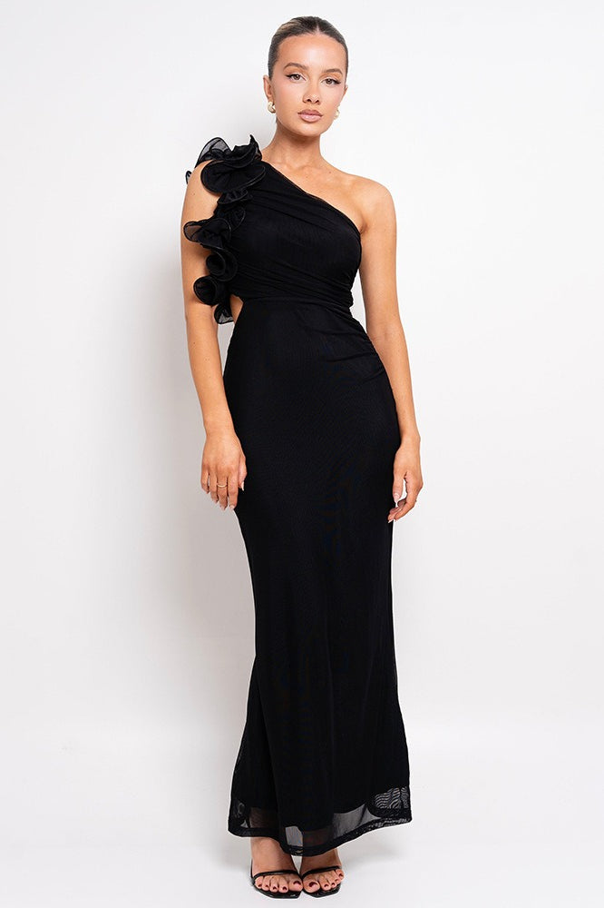 Tulle One Shoulder Floral Bodycon Slim Formal Dress