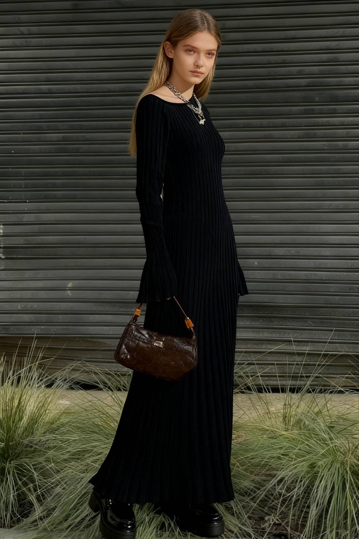 Ribbed Knit Tie Waist Dress